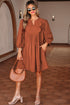 Bracelet Sleeve Split Neck Scallop Detail Pleated Corduroy Mini Dress